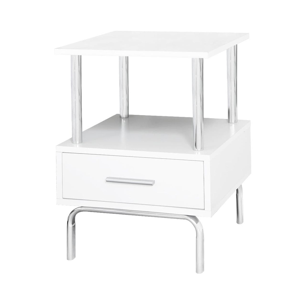 [EKM-AUTOGENERATED]Luxe White and Chrome Charlotte 1 Drawer Bedside Cabinet
