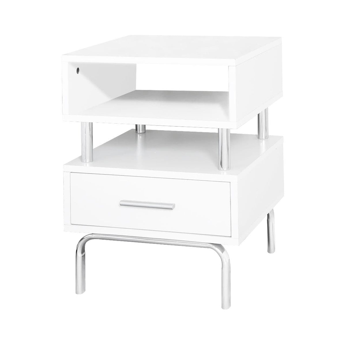 [EKM-AUTOGENERATED]Luxe White and Chrome Victoria 1 Drawer Bedside Cabinet