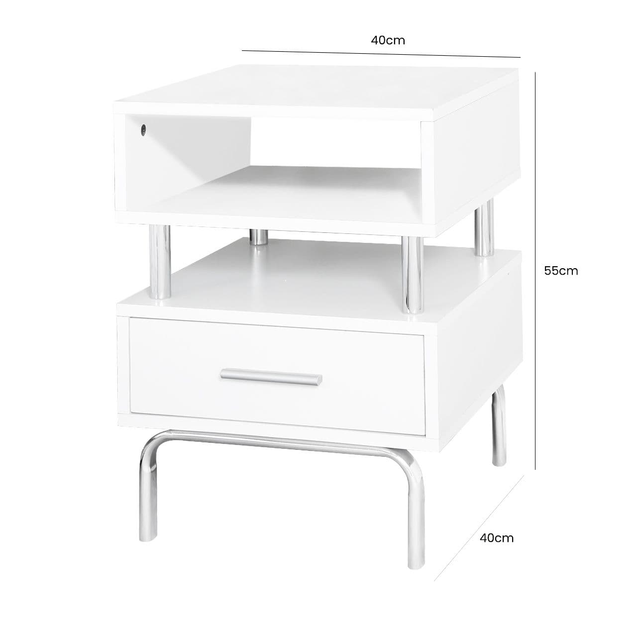 Luxe White and Chrome Victoria 1 Drawer Bedside Cabinet