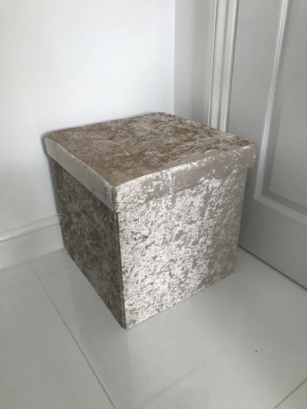 Luxury Crushed Velvet Square Folding Storage Box Chest Ottoman