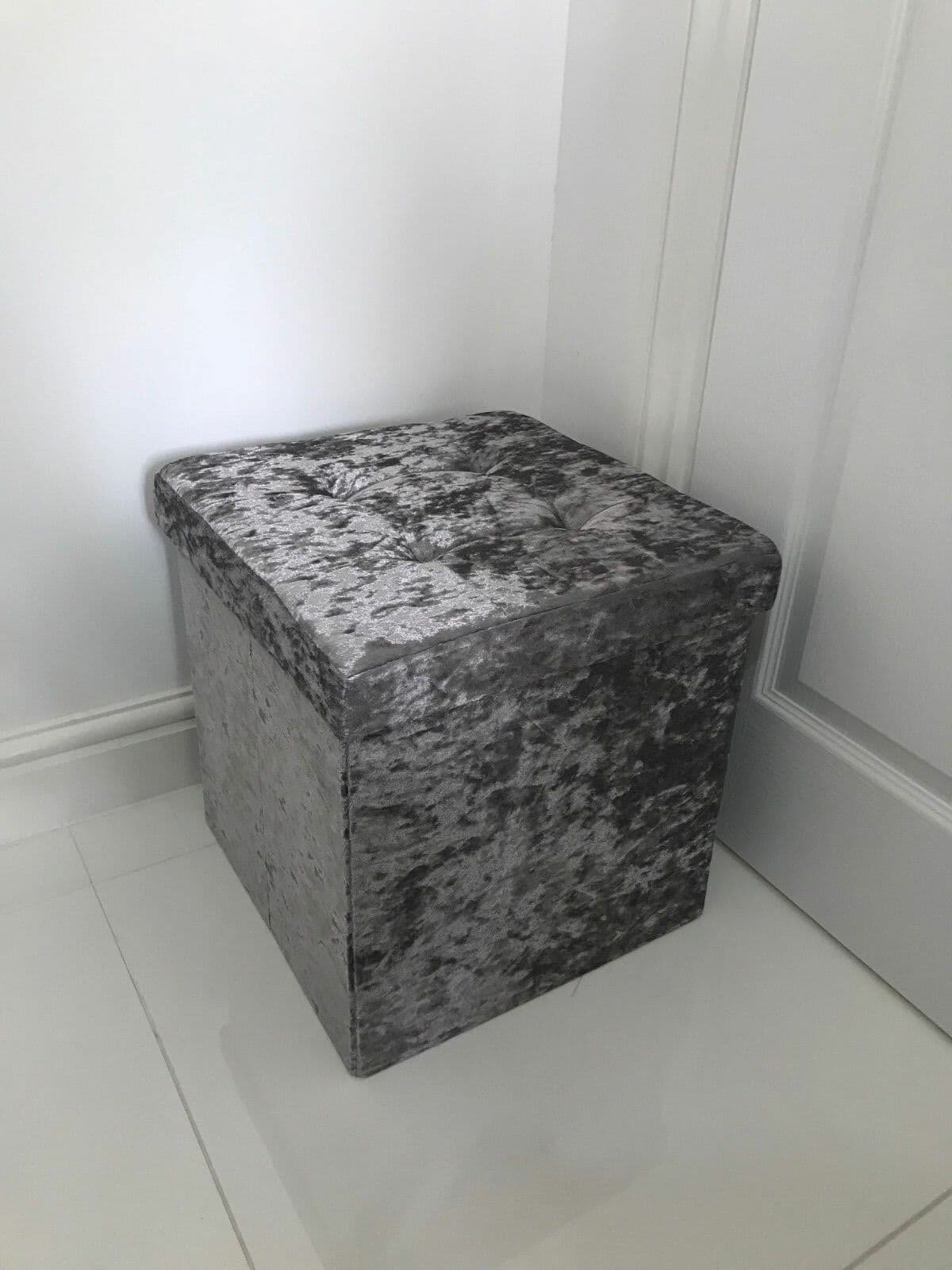 Luxury Crushed Velvet Square Folding Storage Box Chest Ottoman