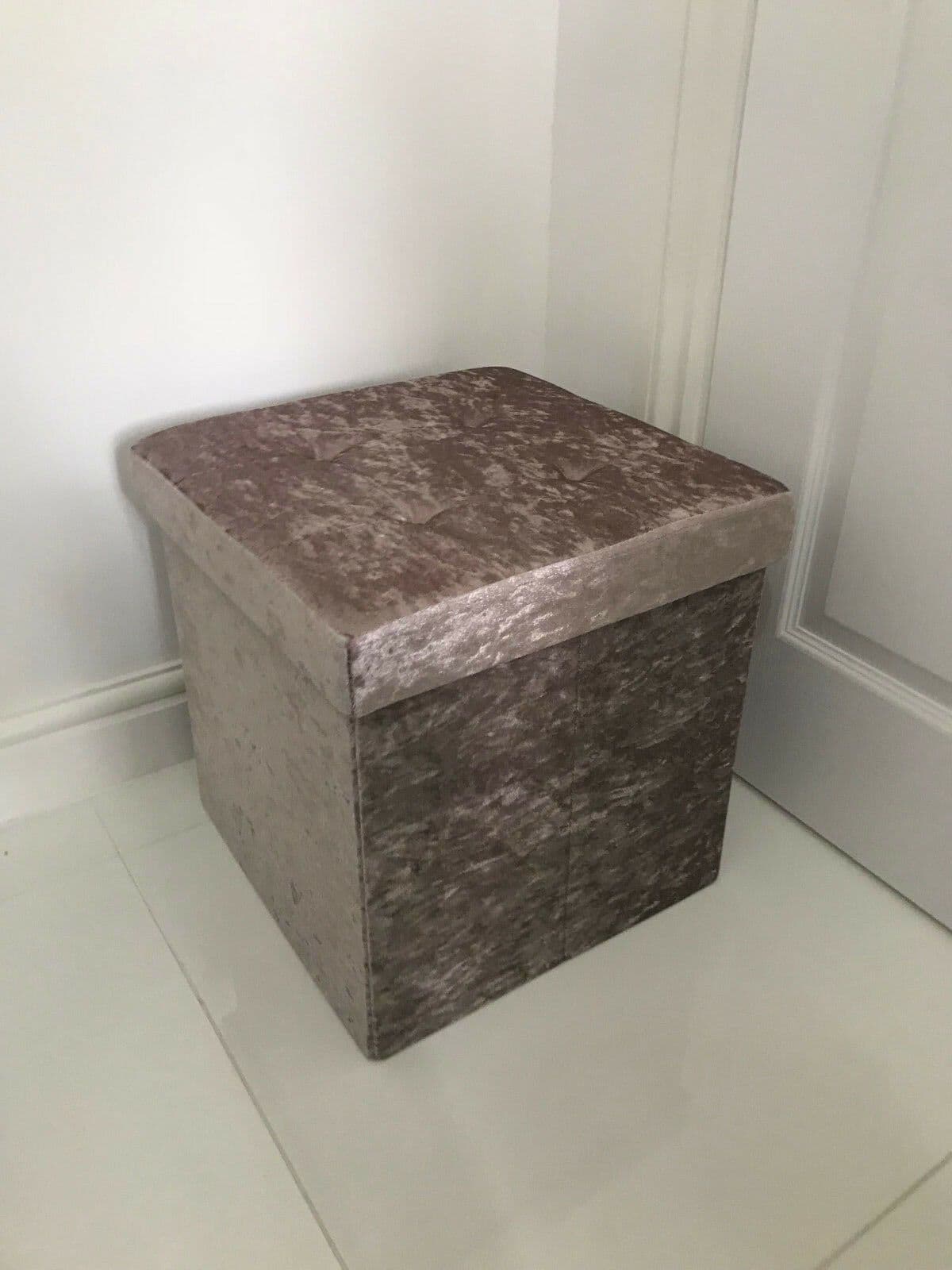 Luxury Crushed Velvet Square Folding Storage Box Chest Ottoman