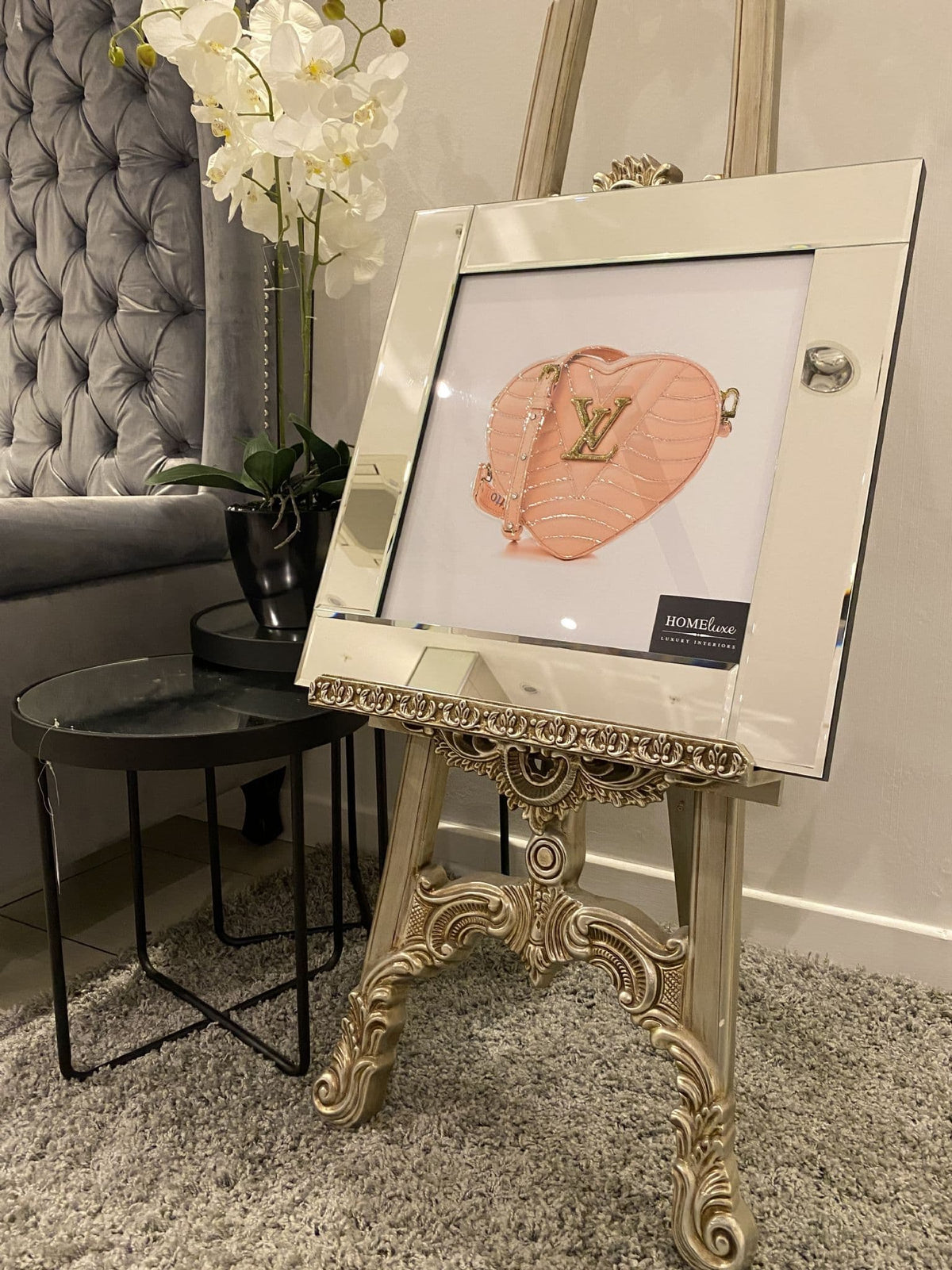[EKM-AUTOGENERATED]Lv Pink Heart Fashion Handbag Wall Art Mirror Frame