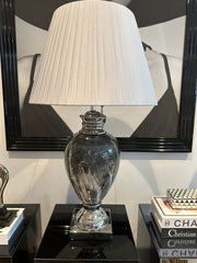 [EKM-AUTOGENERATED]Marble Effect Table Lamp With Grey Round Shade Large