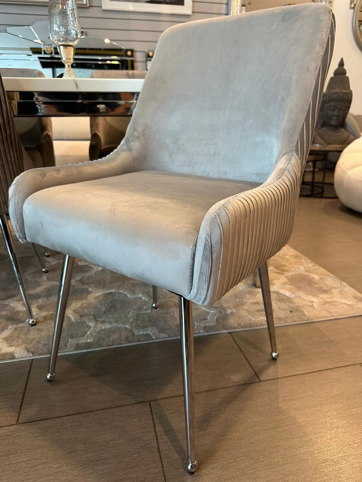 Marco Dining Chair Brushed Velvet In Silver - Sold In Pairs