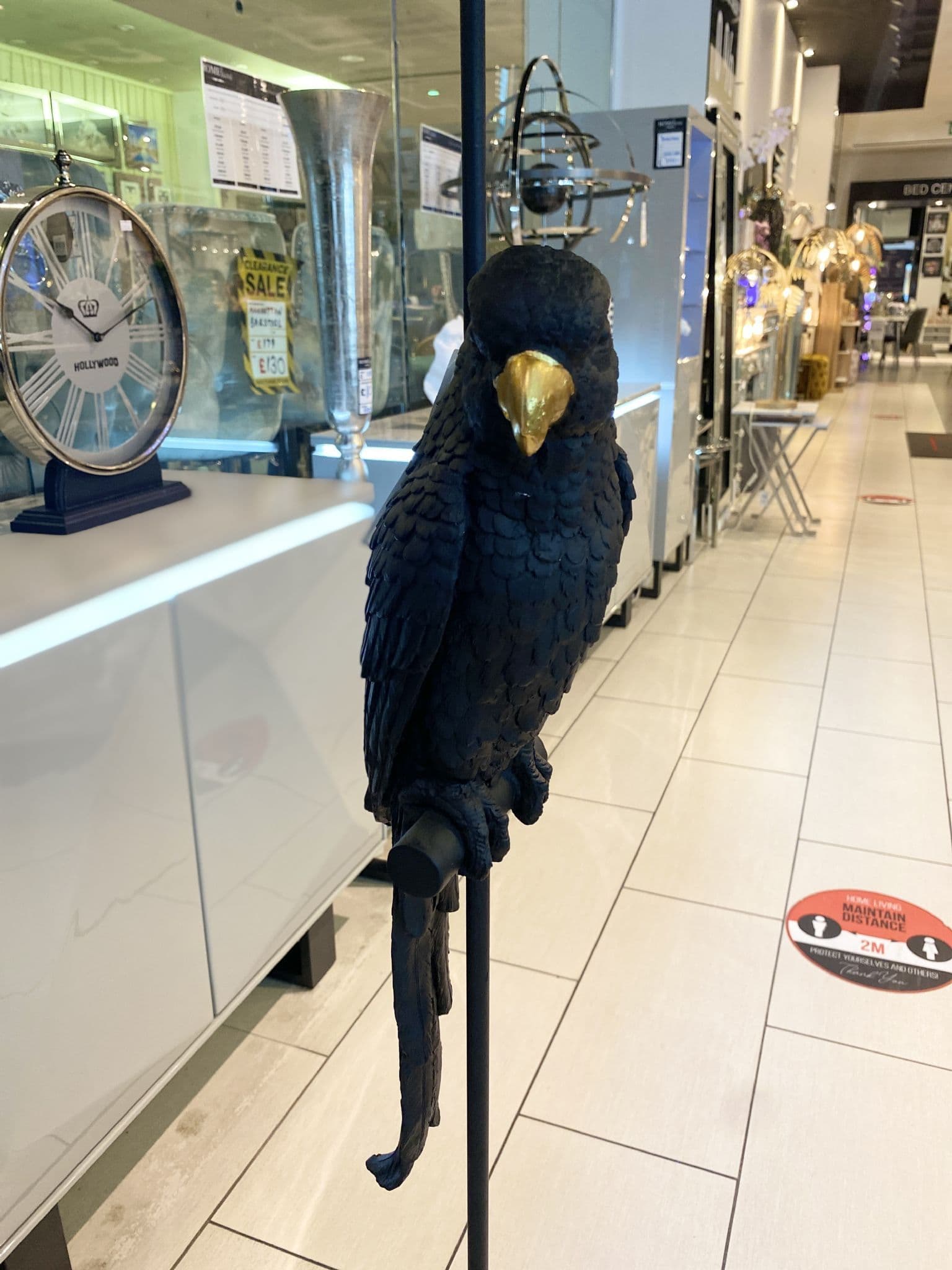 Matt Black Parrot Floor Lamp with Boho Floral Shade