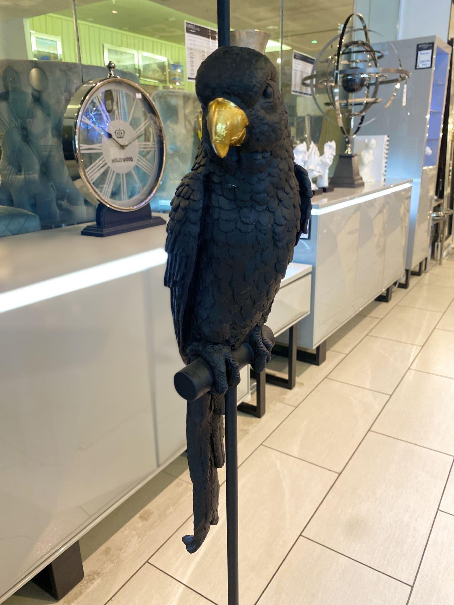 Matt Black Parrot Floor Lamp with Boho Floral Shade