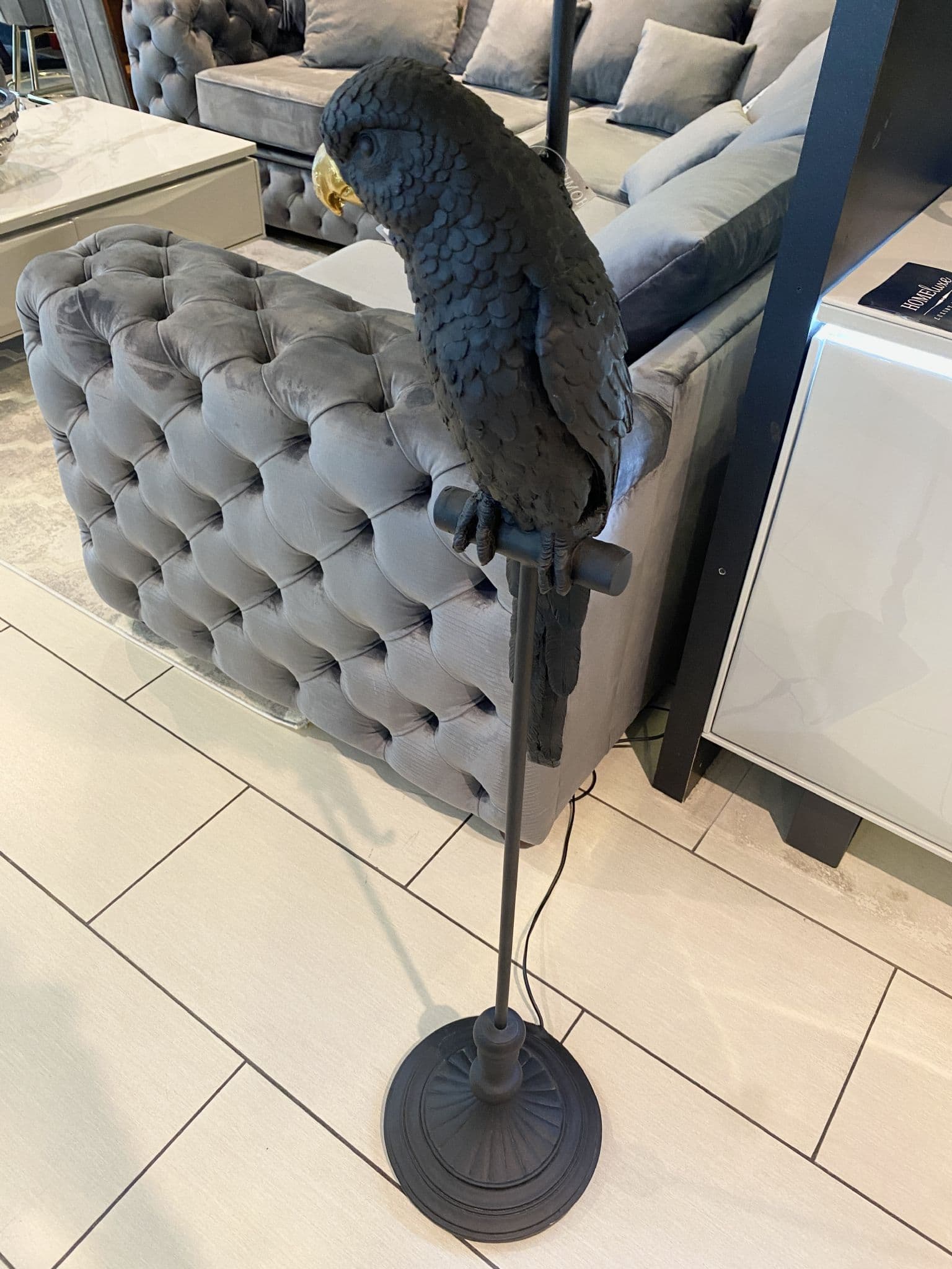 Matt Black Parrot Floor Lamp with Boho Floral Shade