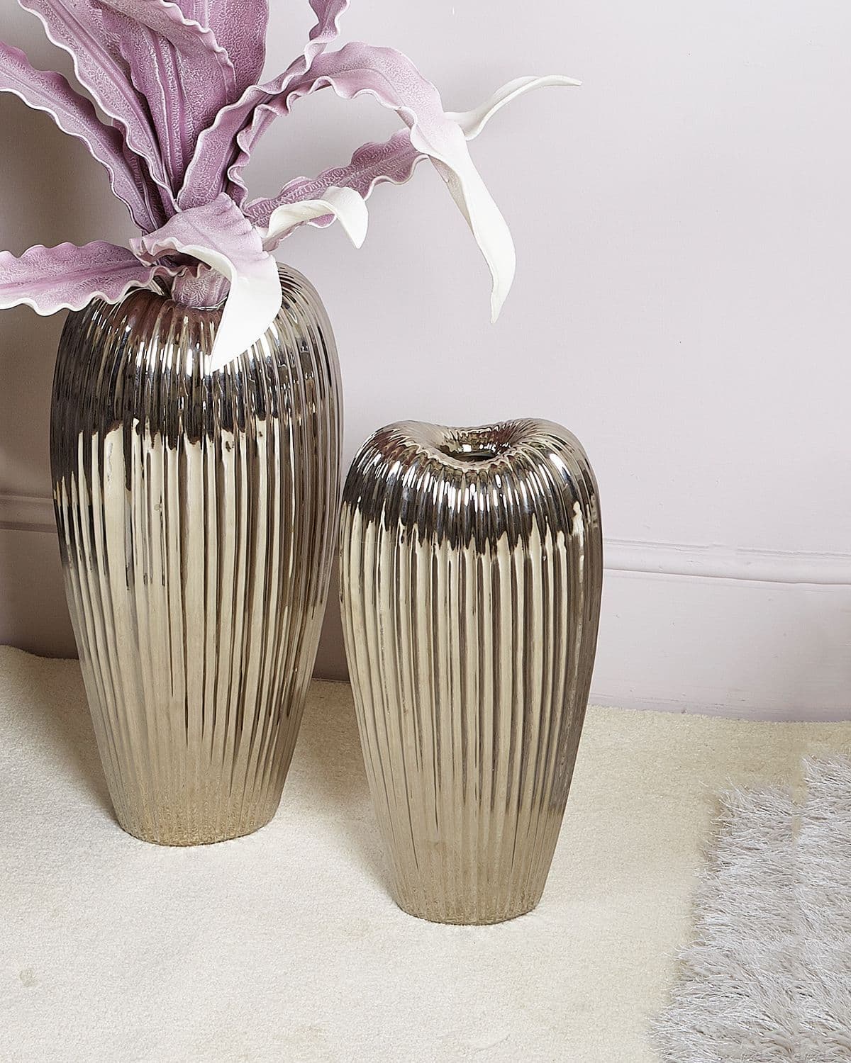 Medium Silver Ribbed Vase