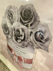 Million Roses In Greywith Pink Glitter Wall Art White Frame 85Cm X 85Cm
