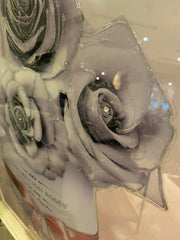 Million Roses In Greywith Pink Glitter Wall Art White Frame 85Cm X 85Cm