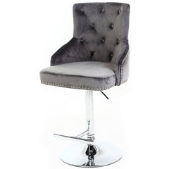 Minister Brushed Velvet Barstool In Grey