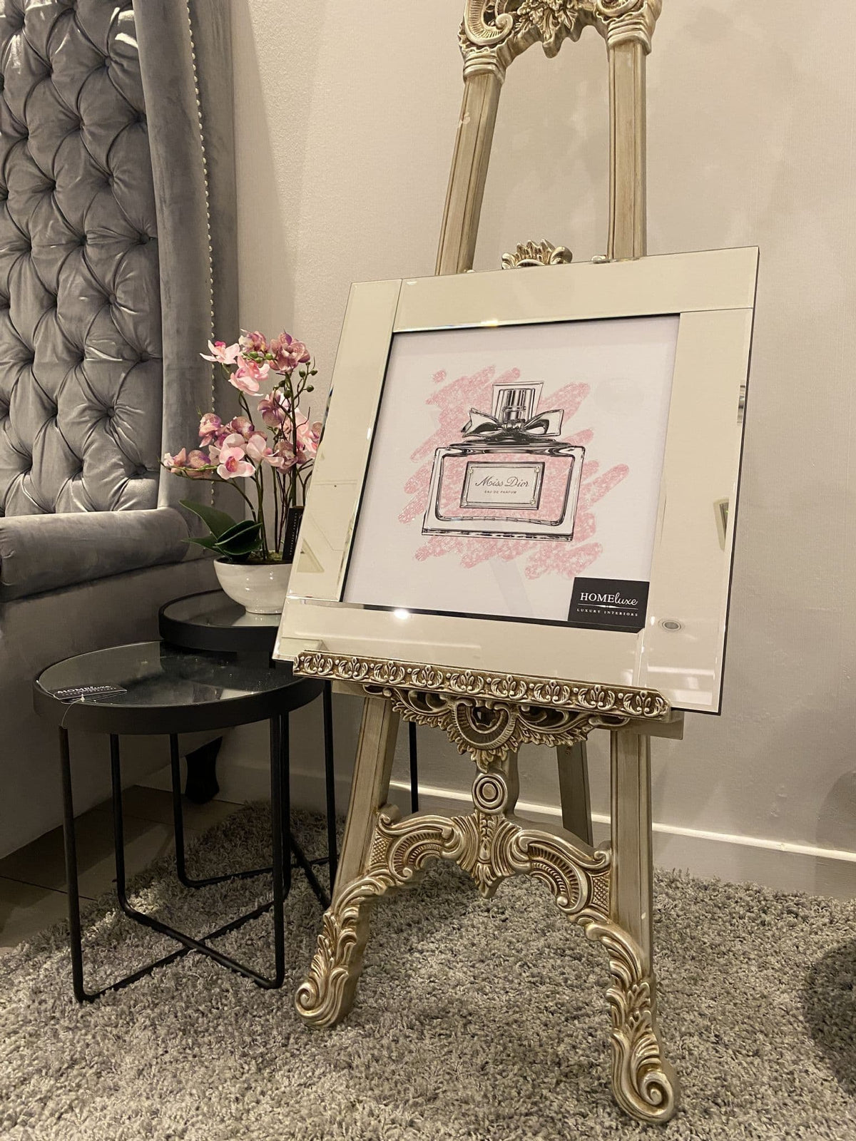 [EKM-AUTOGENERATED]Miss Dior Pink Perfume Bottle Brushed Wall Art Mirror Frame