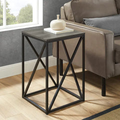[EKM-AUTOGENERATED]Modern Geometric Square Side Table - Slate Grey