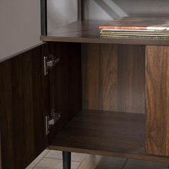 Modern Glass Top 2-Door Side Table - Dark Walnut