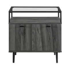 [EKM-AUTOGENERATED]Modern Glass Top 2-Door Side Table - Slate Grey