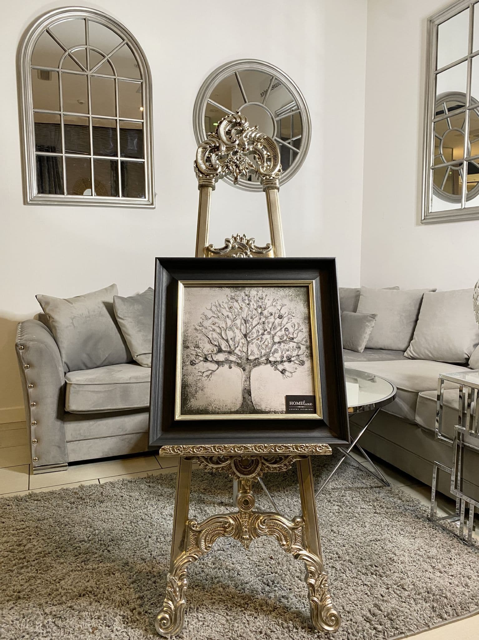 [EKM-AUTOGENERATED]Money Tree Silver Wall Art Alpha Black Frame 55Cm X 55Cm