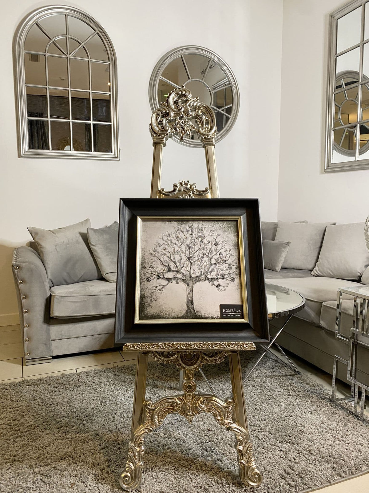 [EKM-AUTOGENERATED]Money Tree Silver Wall Art Alpha Black Frame 55Cm X 55Cm