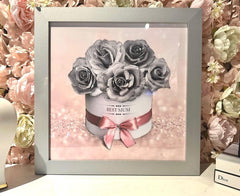[EKM-AUTOGENERATED]Mothers Day Grey Roses Glitter Pink Wall Art Silver Frame Home Luxe Interior