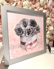 Mothers Day Grey Roses Glitter Pink Wall Art Silver Frame  Home Luxe Interior