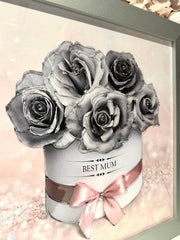 Mothers Day Grey Roses Glitter Pink Wall Art Silver Frame  Home Luxe Interior