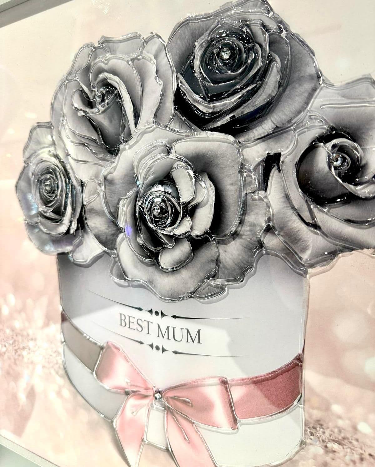 Mothers Day Grey Roses Glitter Pink Wall Art Silver Frame  Home Luxe Interior