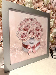 Mothers Day Pink Roses Glitter Pink Wall Art Silver Frame  Home Luxe Interior