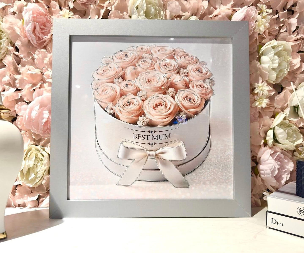 [EKM-AUTOGENERATED]Mothers Day Pink Roses Hat Box Wall Art Silver Frame Home Luxe Interior