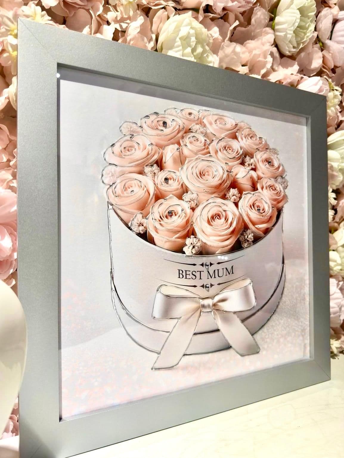 Mothers Day Pink Roses Hat Box Wall Art Silver Frame  Home Luxe Interior