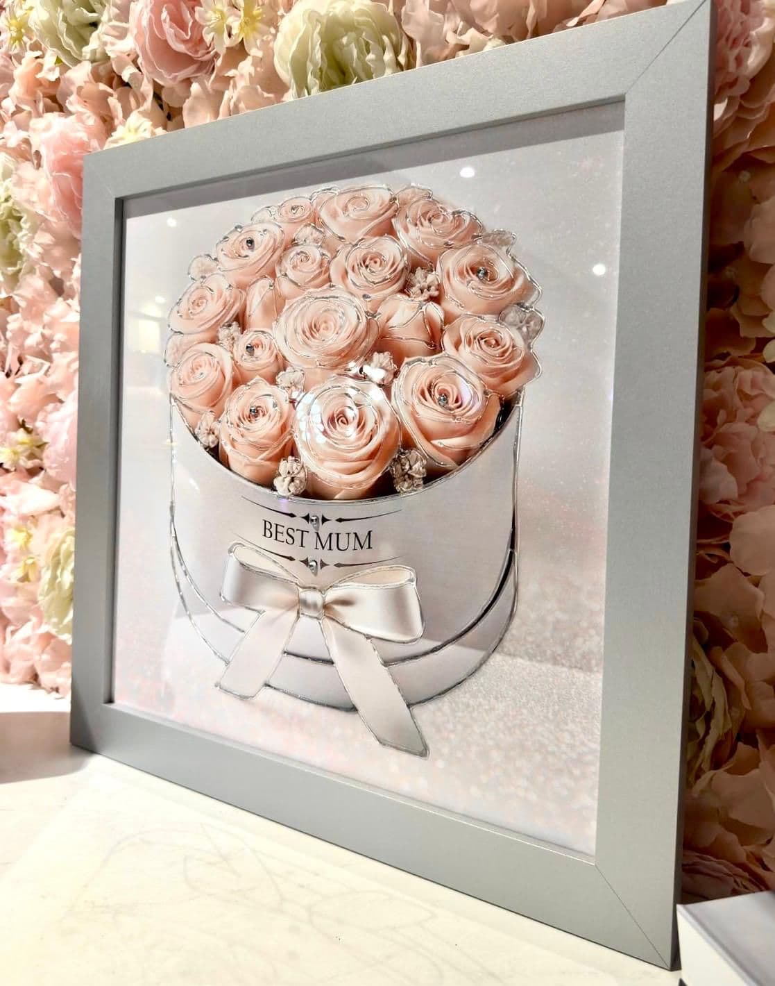 Mothers Day Pink Roses Hat Box Wall Art Silver Frame  Home Luxe Interior