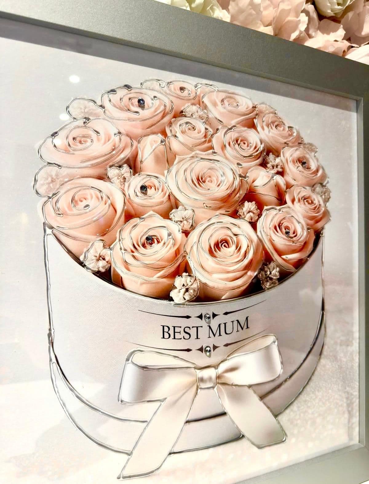 Mothers Day Pink Roses Hat Box Wall Art Silver Frame  Home Luxe Interior