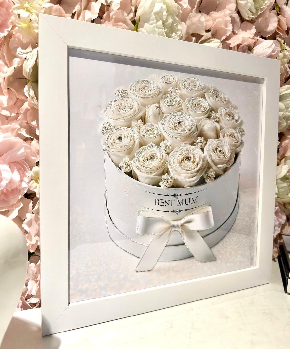 Mothers Day White Roses Hat Box Wall Art White Frame  Home Luxe Interior