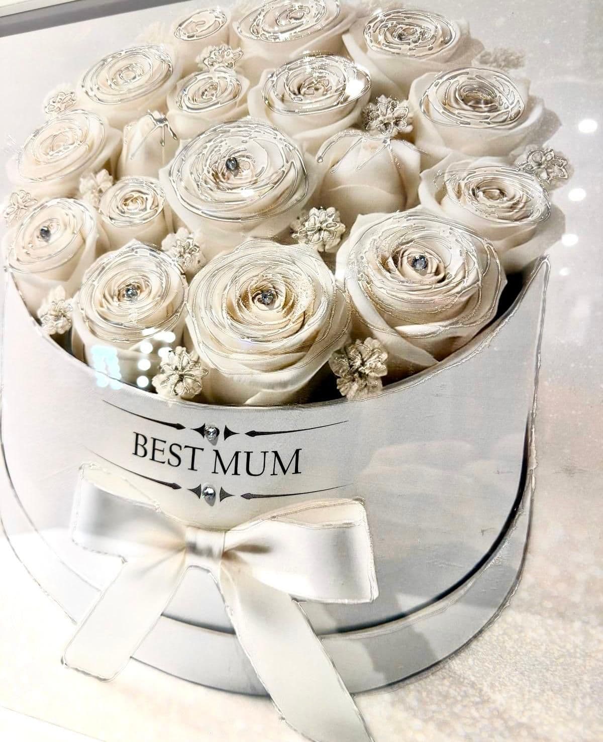 Mothers Day White Roses Hat Box Wall Art White Frame  Home Luxe Interior