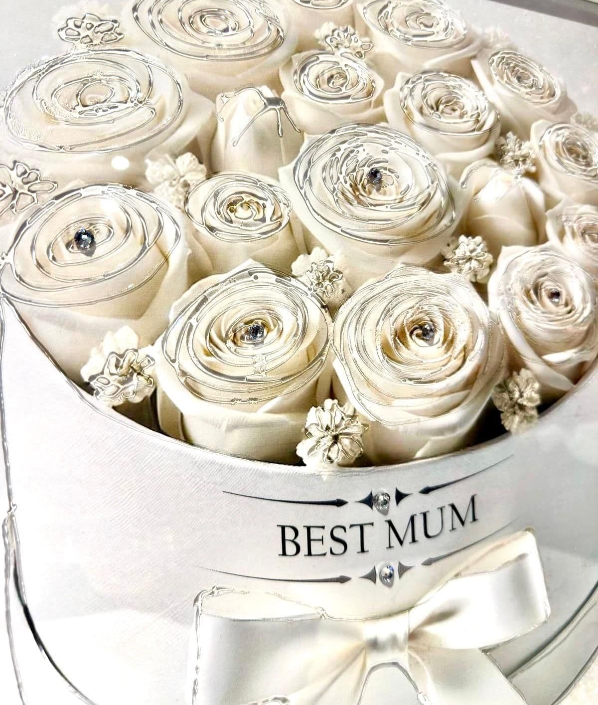 Mothers Day White Roses Hat Box Wall Art White Frame  Home Luxe Interior