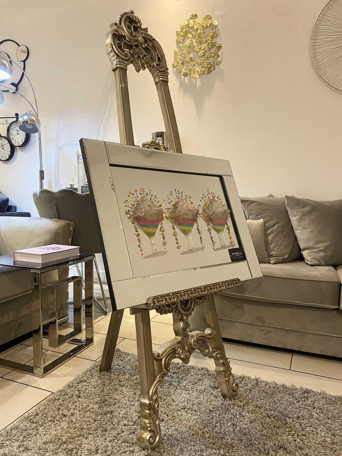 [EKM-AUTOGENERATED]Multicolor Set Of 3 Cocktail Glasses With Mirror Wall Art Frame