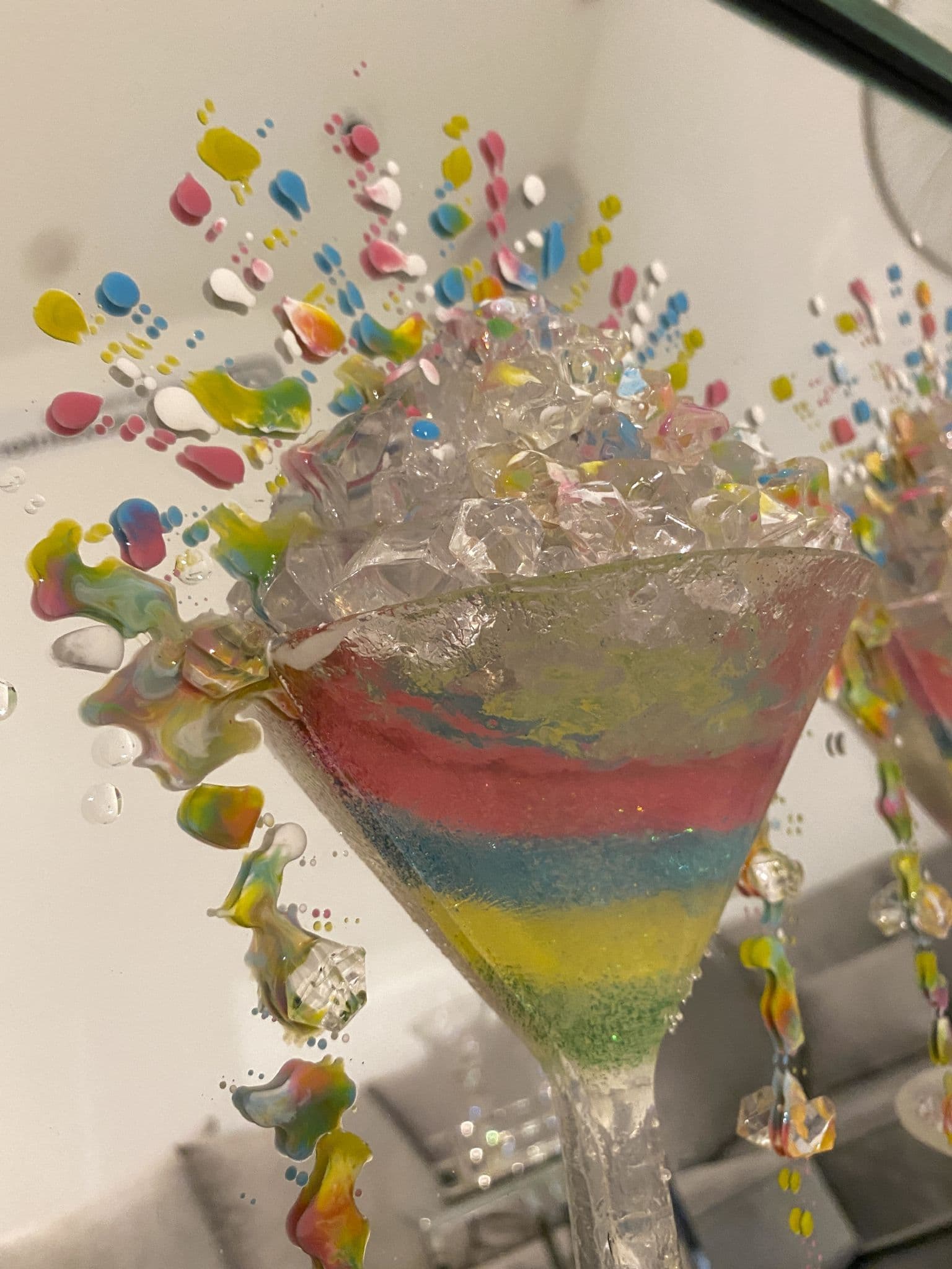 Multicolor Set Of 3 Cocktail Glasses With Mirror Wall Art Frame