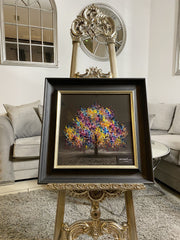 Multicolour Blossom Tree Wall Art Alpha Black Frame 55Cm X 55Cm