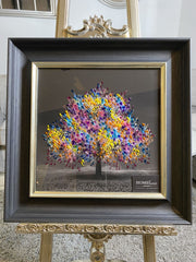 Multicolour Blossom Tree Wall Art Alpha Black Frame 55Cm X 55Cm