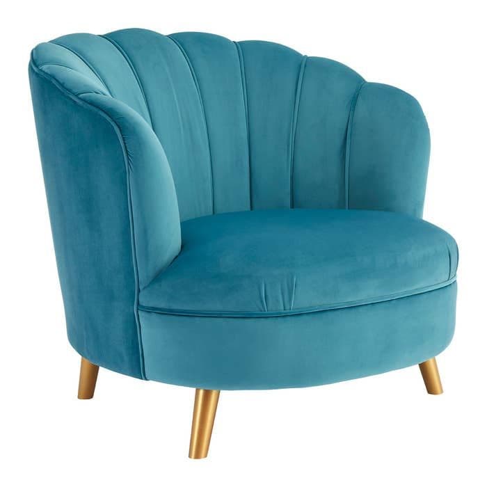 [EKM-AUTOGENERATED]Orlina Blue Velvet Chair With Gold Wood Legs - Home Luxe Interior