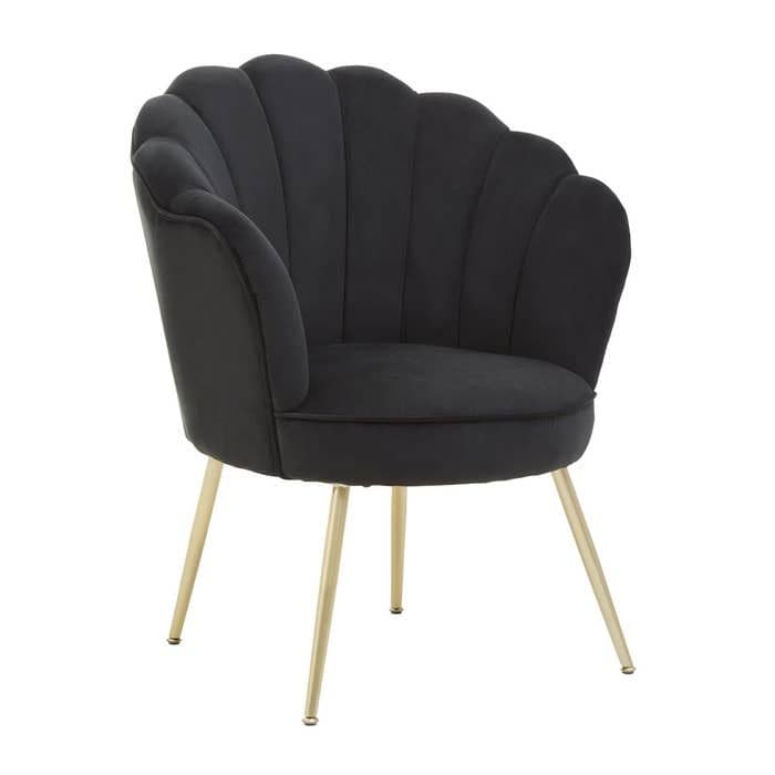 [EKM-AUTOGENERATED]Ovala Black Velvet Scalloped Chair Home Luxe Interior