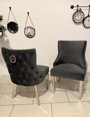 [EKM-AUTOGENERATED]Pair Of Arya Dining Chairs With Ringback In Grey Velvet