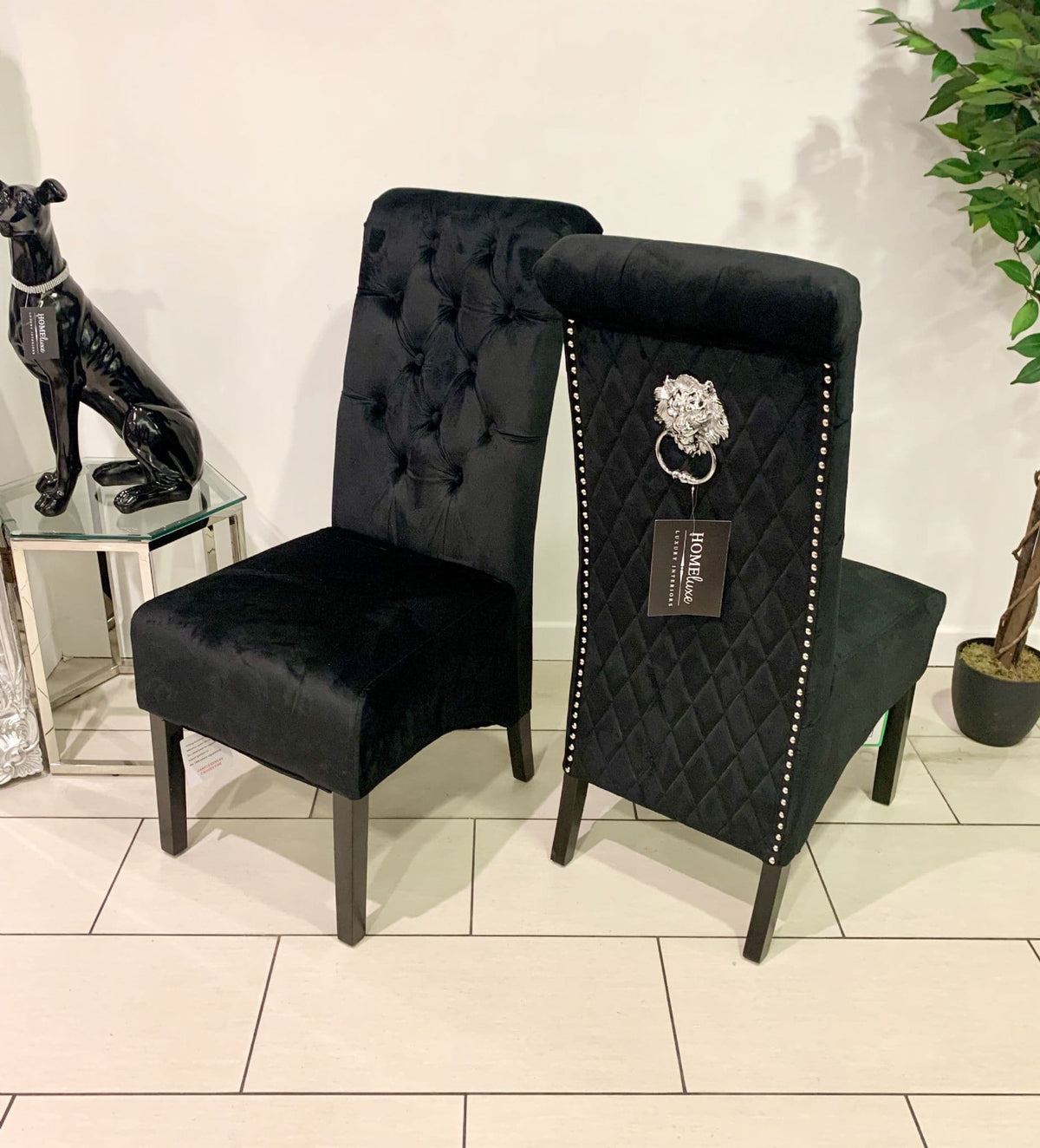 [EKM-AUTOGENERATED]Pair Of Madrid Dining Chair Scroll Back Lion Knocker Black