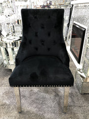 Pair Of Minister Brushed Velvet Dining Chair With Lion Knocker Black