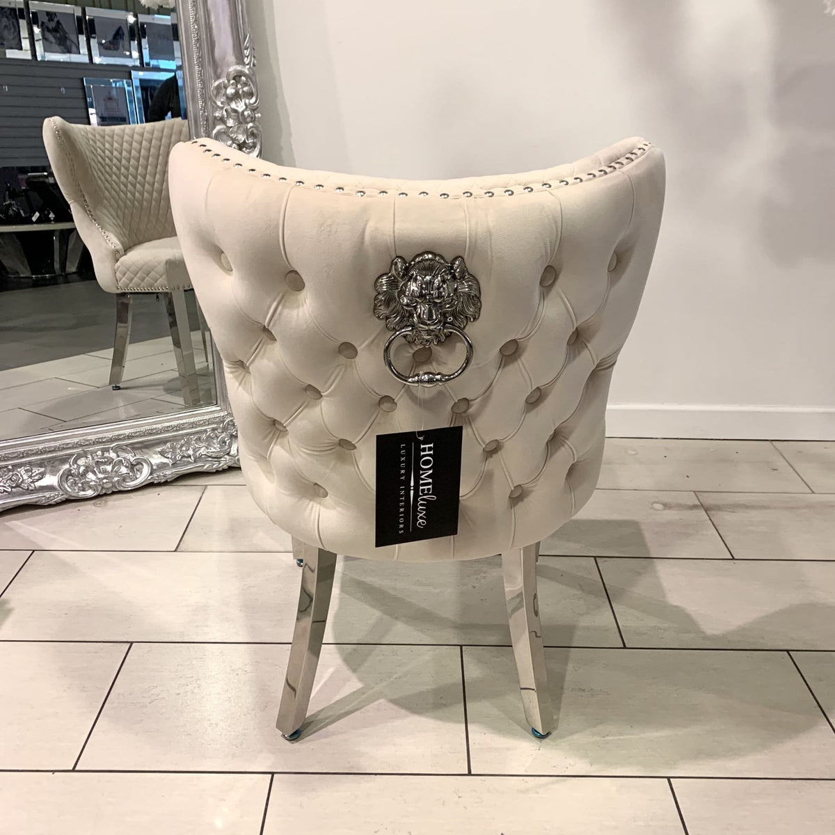 Pair Of Valencia Brushed Velvet Dining Chair With Lion Knocker Mink