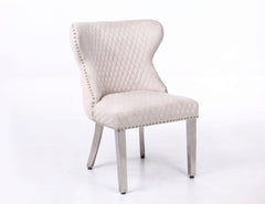 Pair Of Valencia Brushed Velvet Dining Chair With Lion Knocker Mink