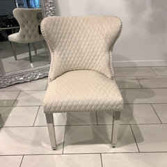 Pair Of Valencia Brushed Velvet Dining Chair With Lion Knocker Mink