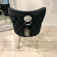 Pair Of Valencia Velvet Dining Chair With Lion Knocker Black