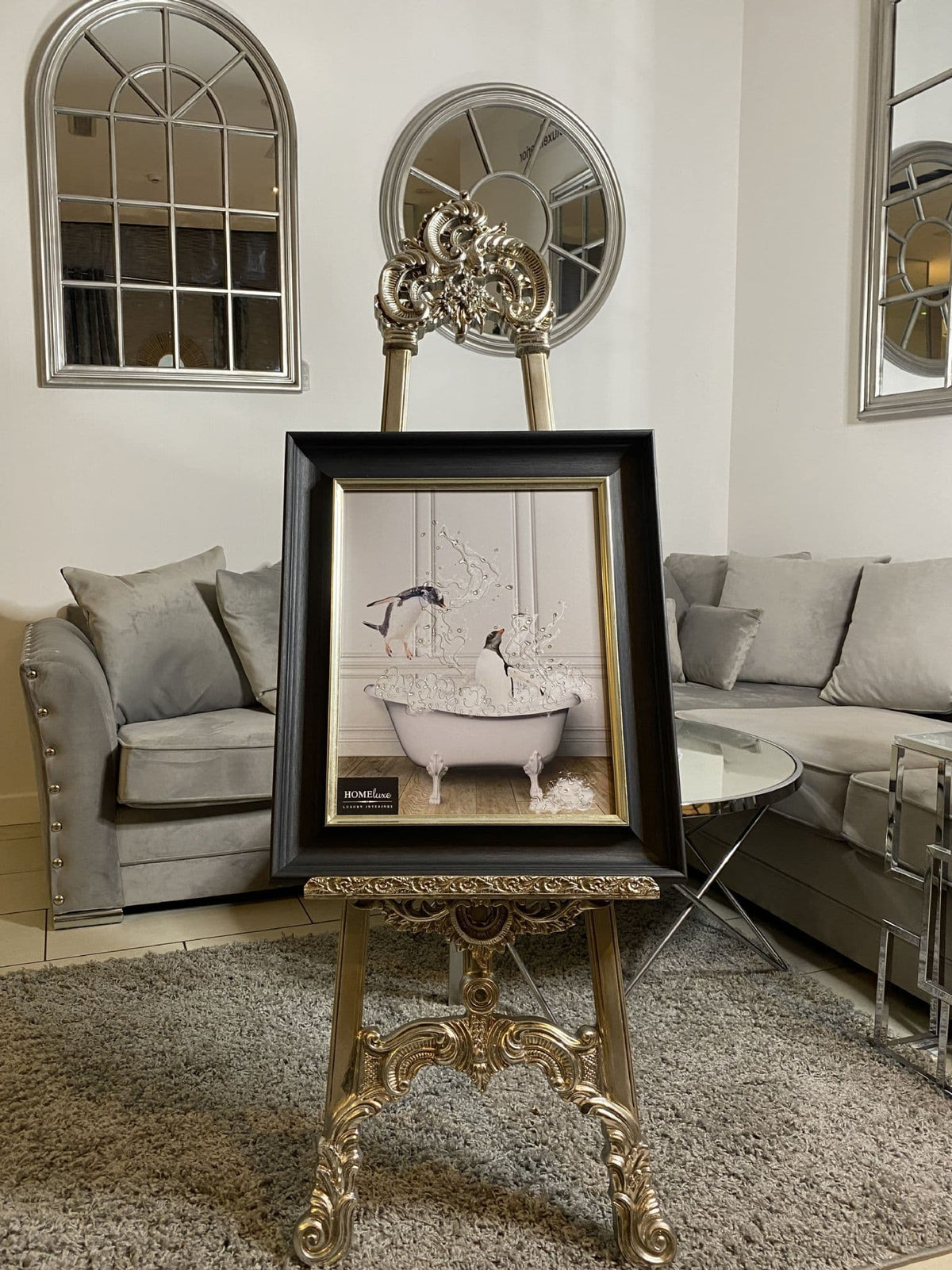 [EKM-AUTOGENERATED]Penguins Bathtime Wall Art Alpha Black Frame 55Cm X 65Cm