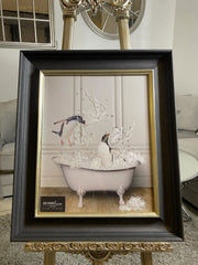 Penguins Bathtime Wall Art Alpha Black Frame 55Cm X 65Cm