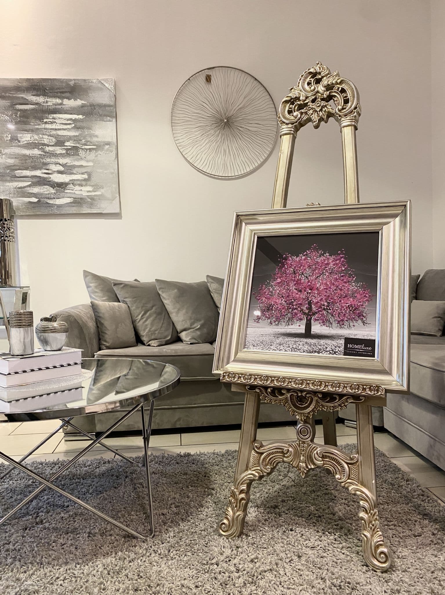 [EKM-AUTOGENERATED]Pink Blossom Tree Glitter Wall Art Antique Frame